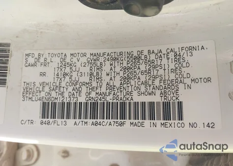 2013 Toyota Tacoma Base V6 from USA, damaged, VIN 3TMLU4EN6DM121373